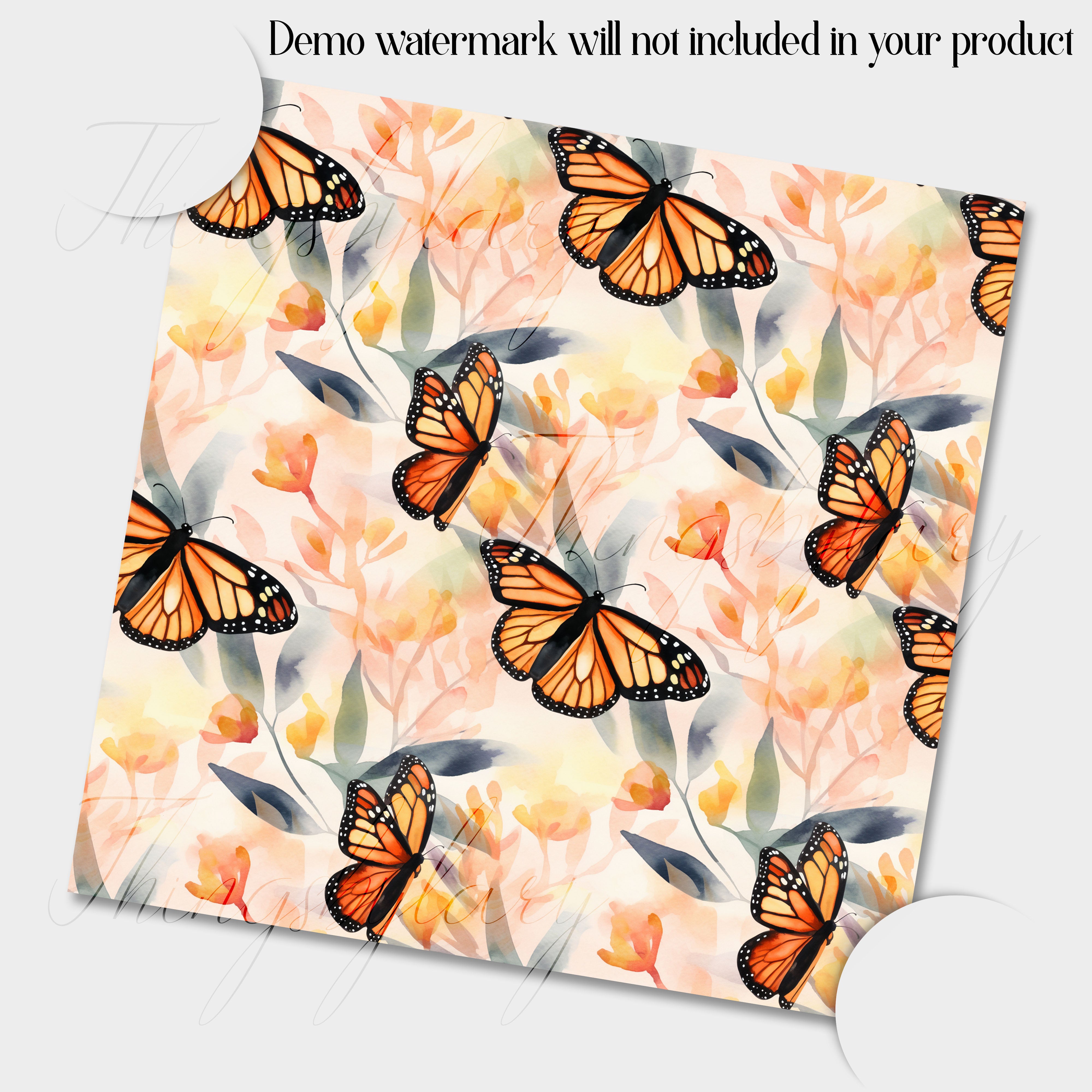 16 Seamless Watercolor Monarch Butterfly Digital Papers