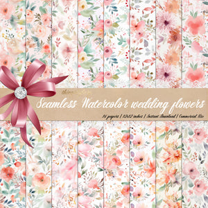 16 Seamless Wedding Ceremony Pink Flowers Digital Papers