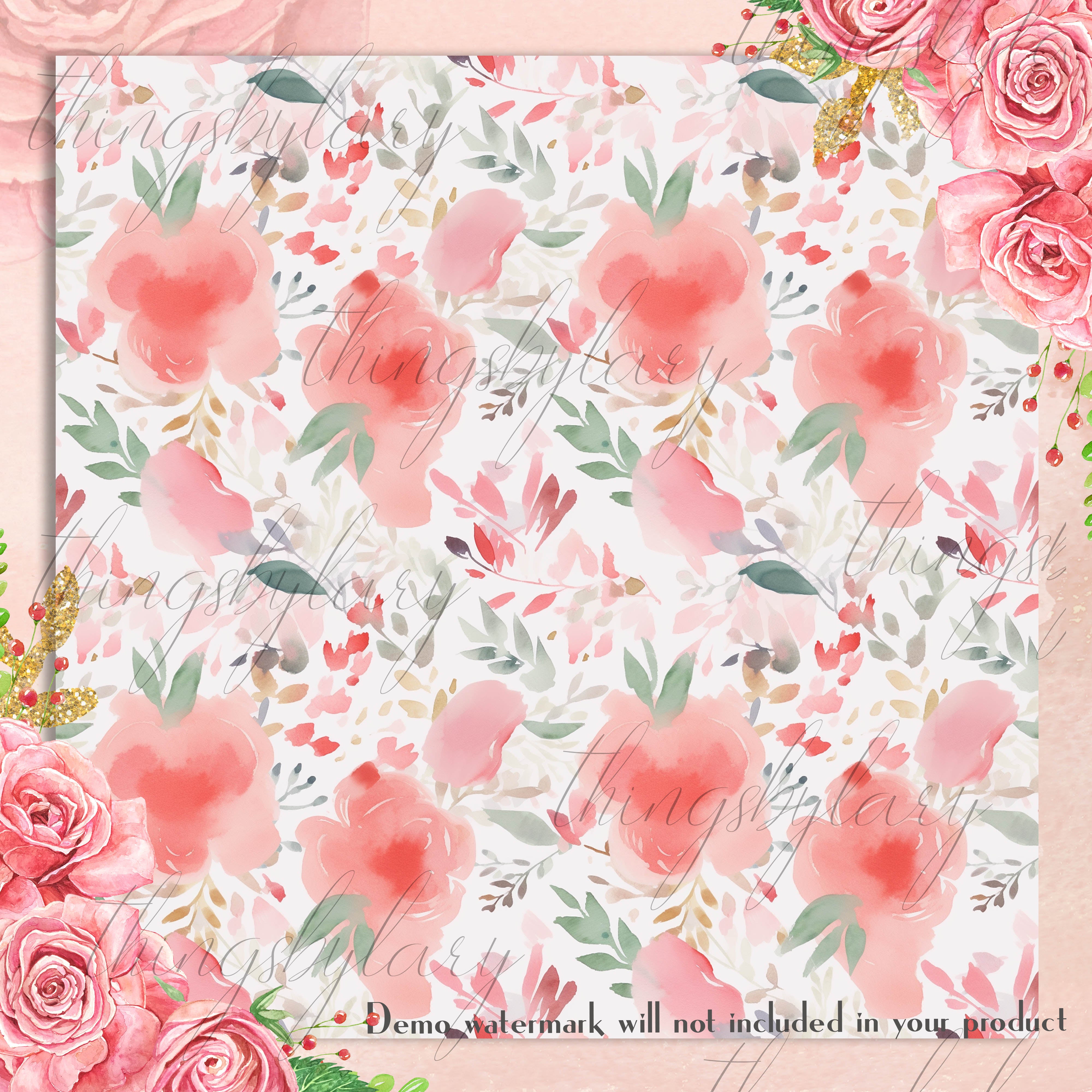 16 Seamless Wedding Ceremony Pink Flowers Digital Papers