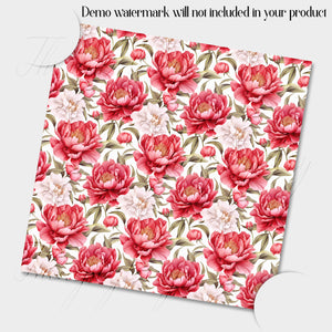 16 Seamless White and Red Peony Flowers Digital Papers