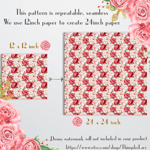 16 Seamless White and Red Peony Flowers Digital Papers