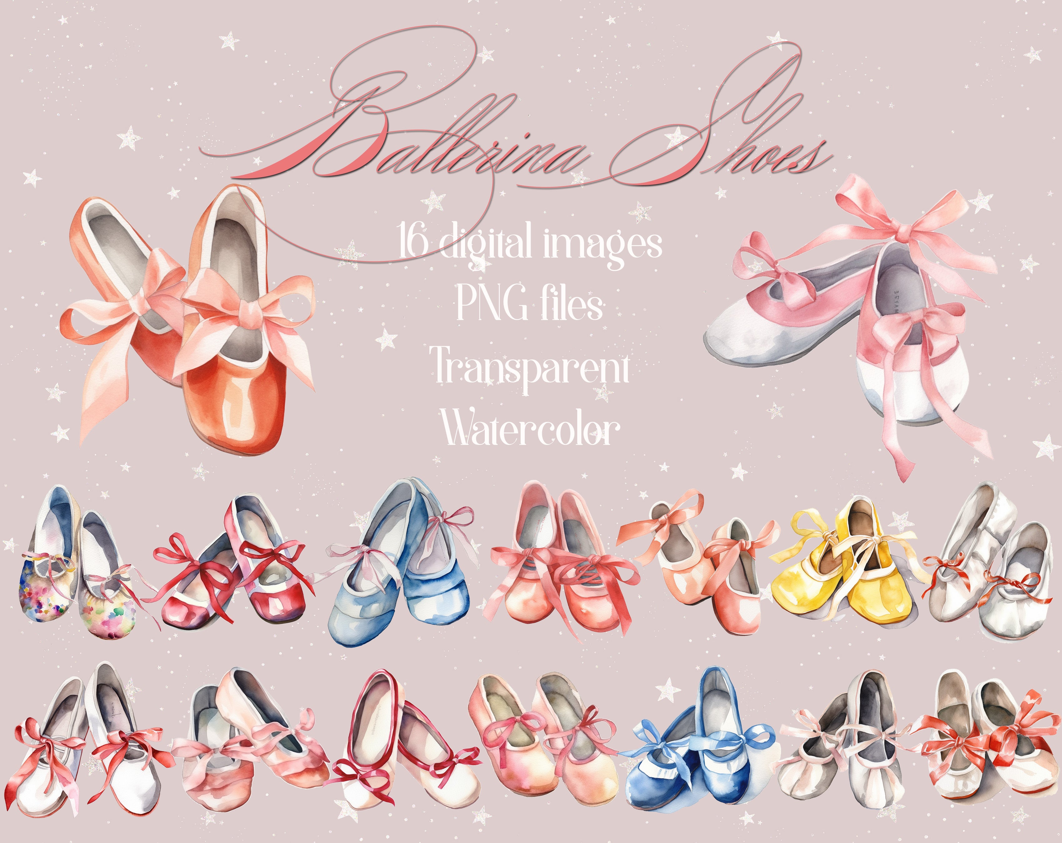 16 Watercolor Ballet Shoes Digital Images PNG