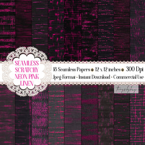 18 Seamless Pink Neon Scratchy Linen Fabric Digital Papers