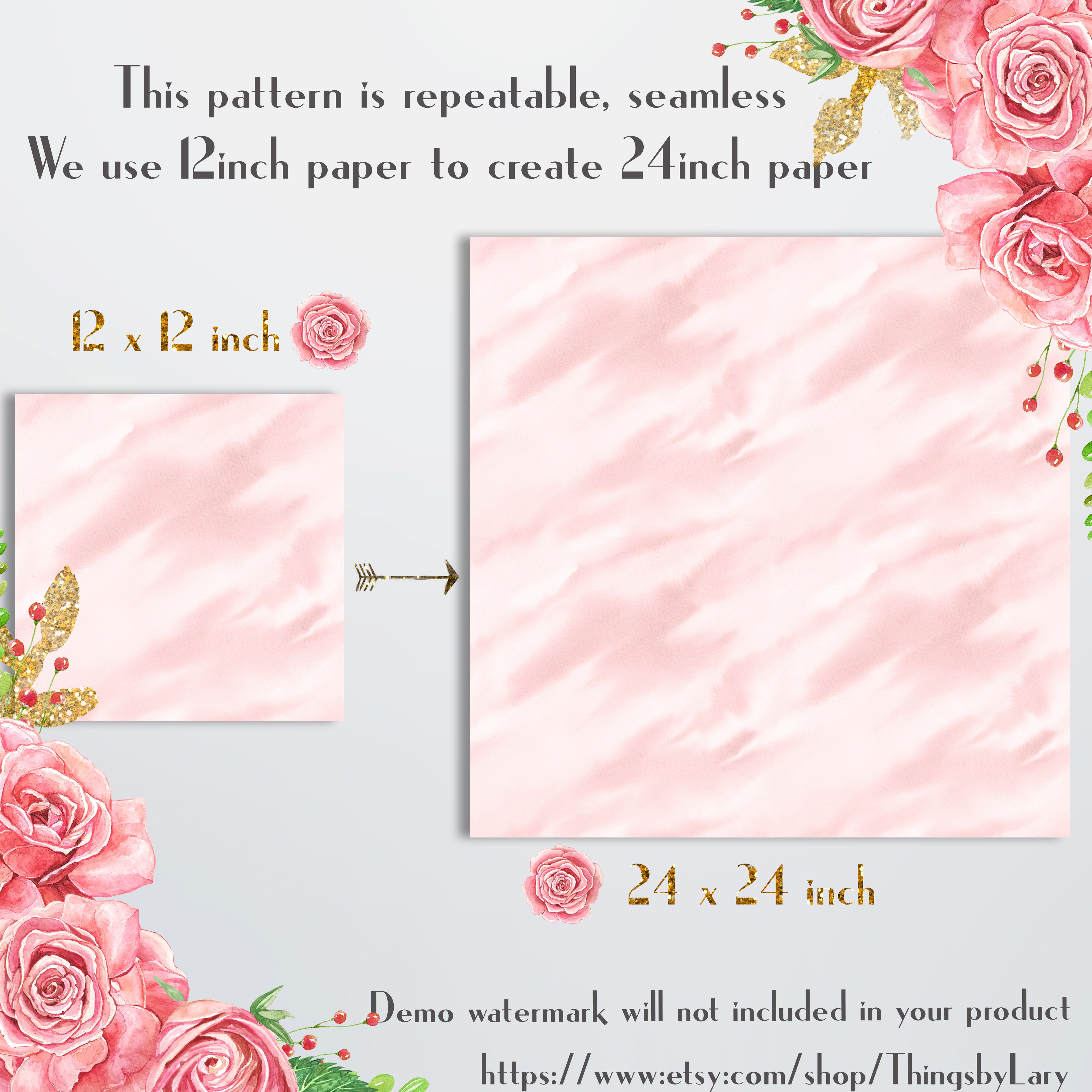 18 Seamless Rosegold Watercolor Digital Papers