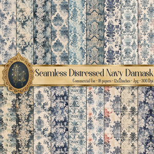 18 Seamless Vintage Distressed Grunge Damask Digital Papers