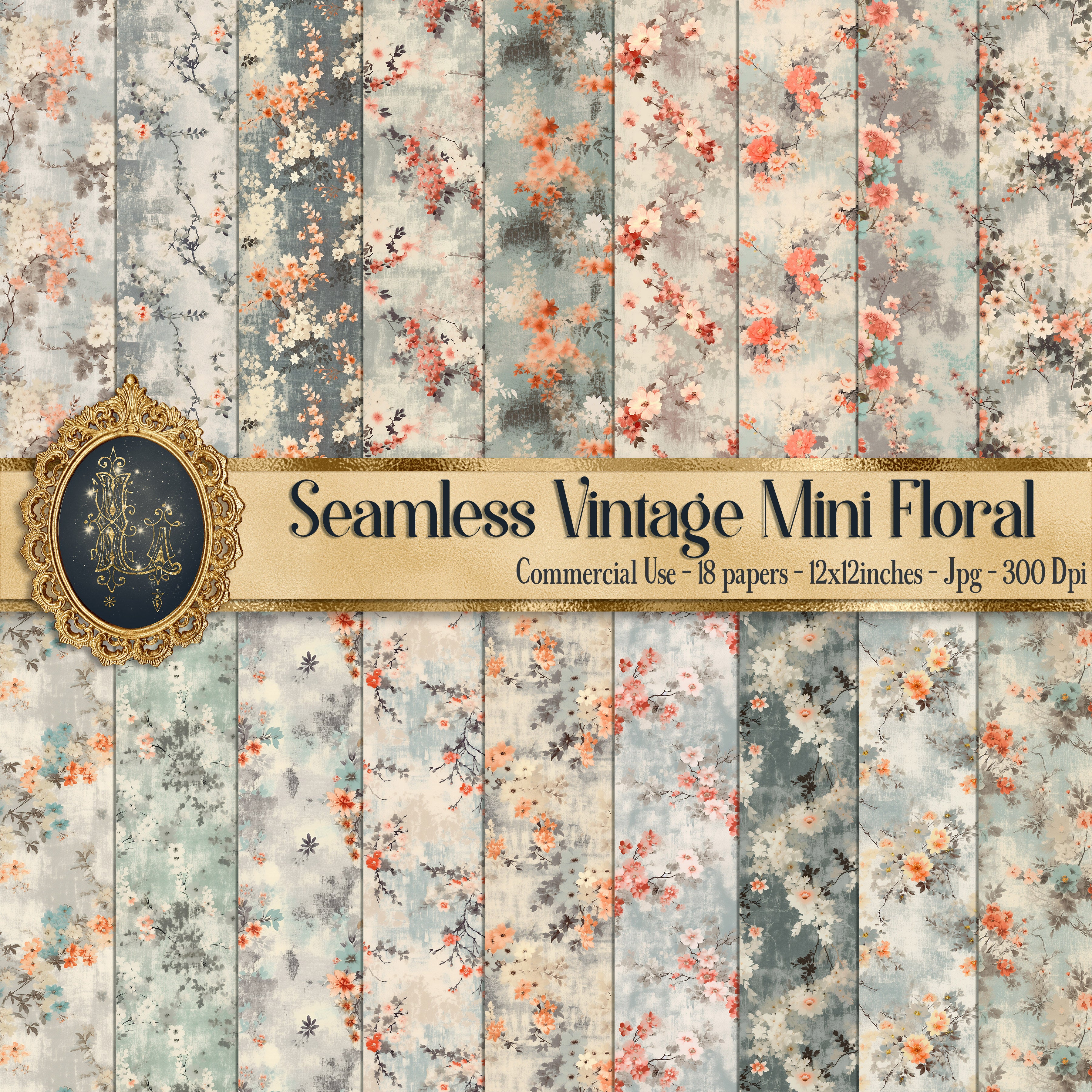 18 Seamless Vintage Mini Floral Digital Papers