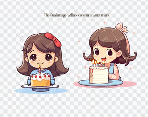 20 Cute Girl Blowing Out Candles on Birthday Cake PNG Clip Arts
