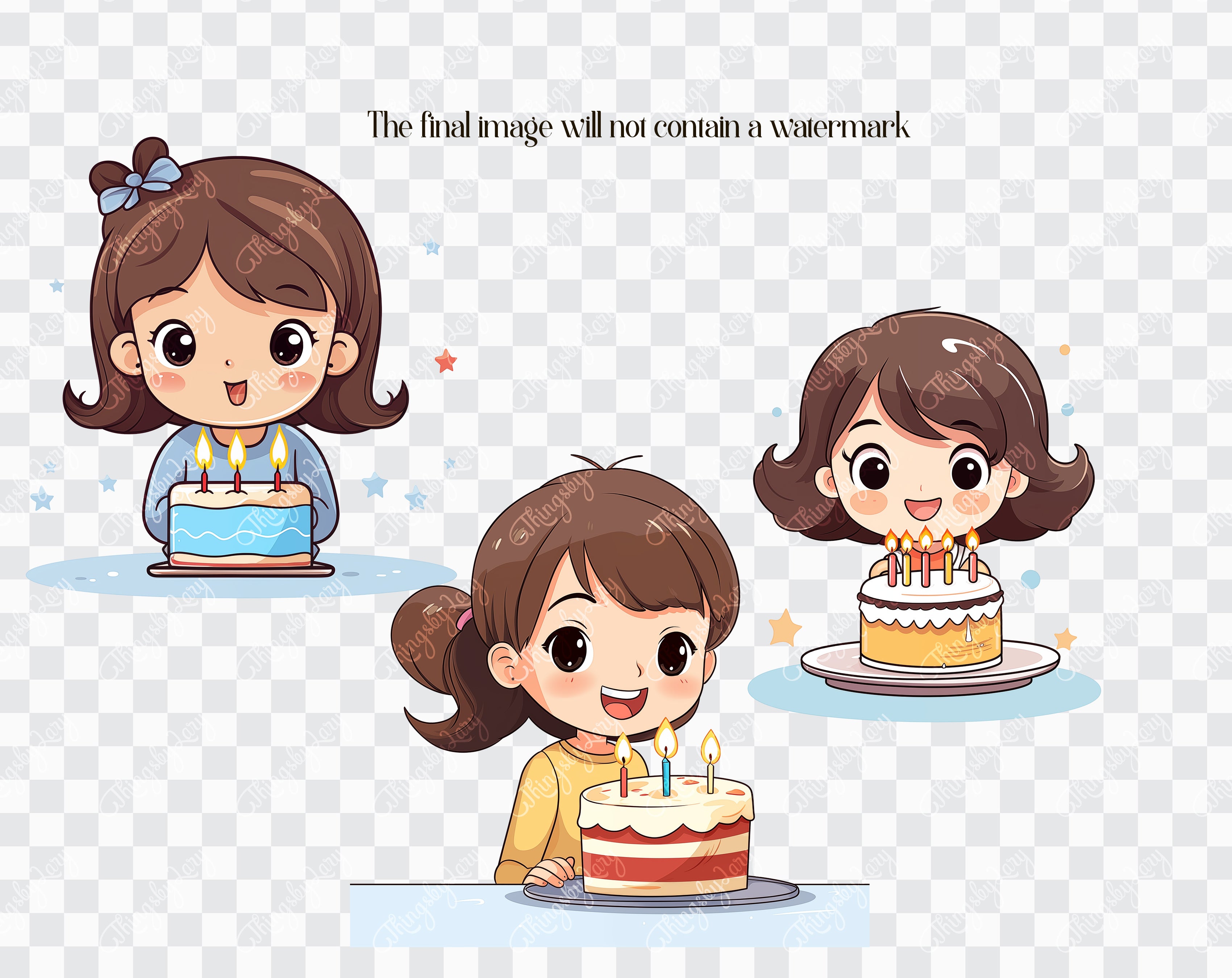 20 Cute Girl Blowing Out Candles on Birthday Cake PNG Clip Arts