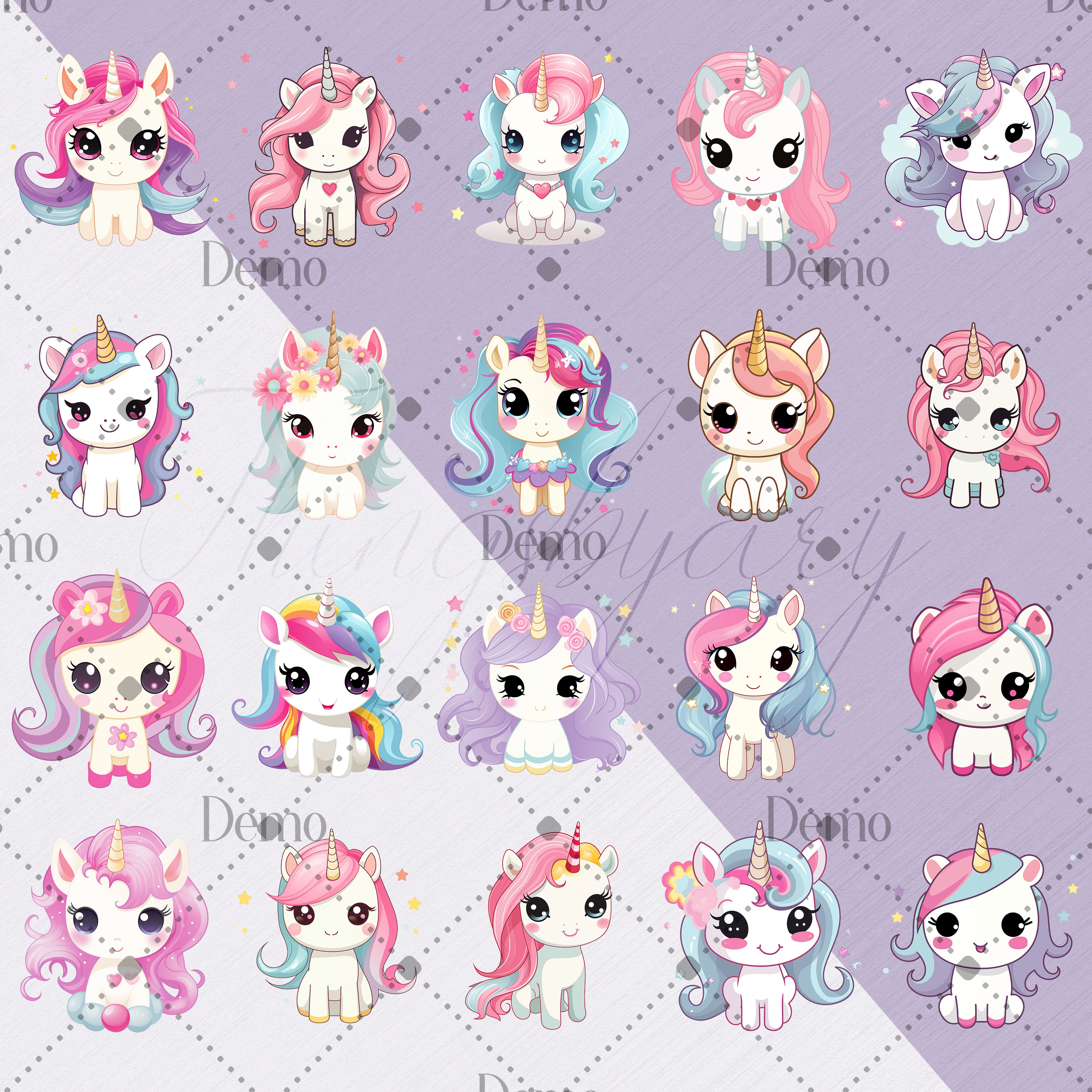 20 Cute Kawaii Unicorn PNG Transparent Background Clip Arts