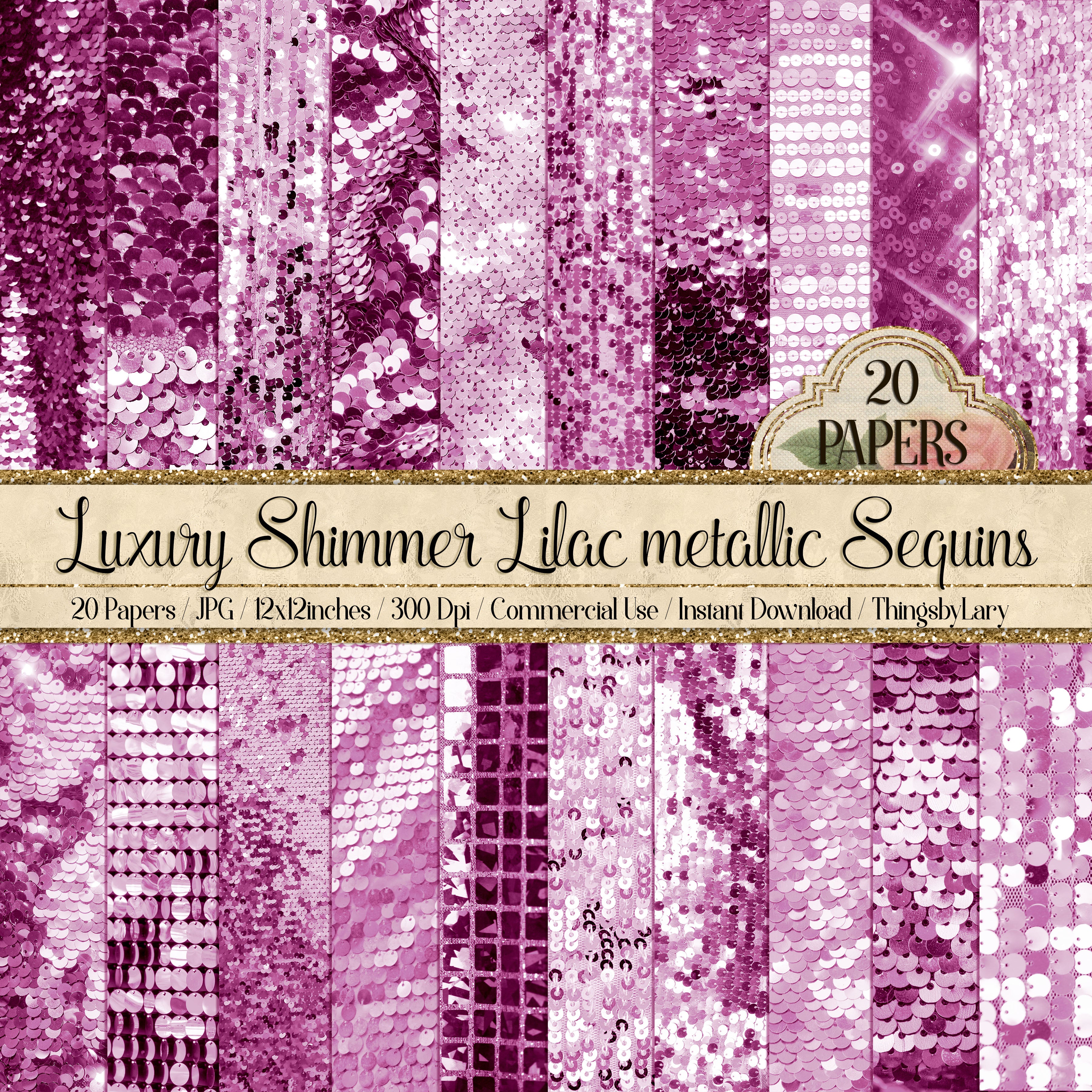 20 Luxury Shimmer Lilac Metallic Sequin Digital Papers