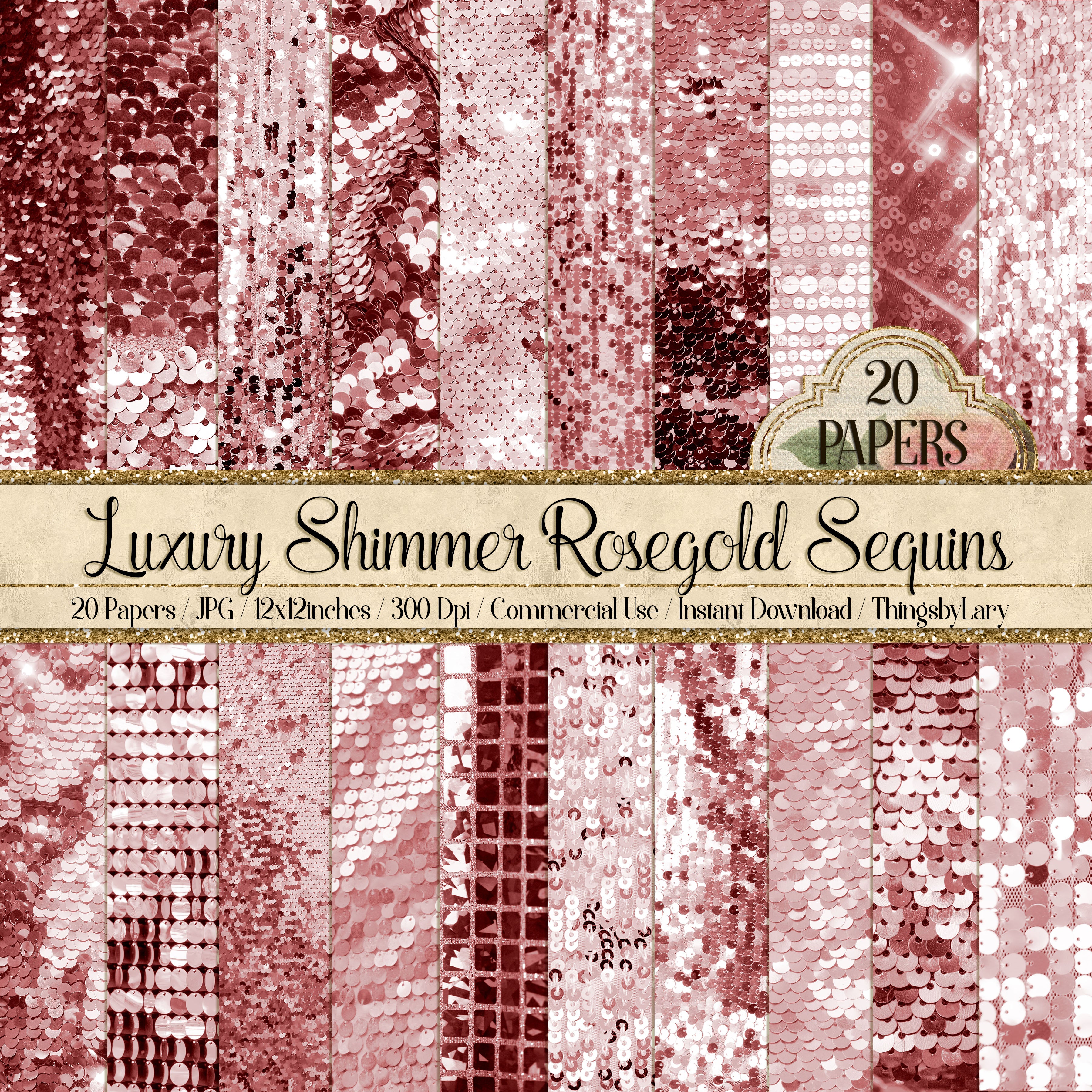 20 Luxury Shimmer RoseGold Sequin Digital Papers