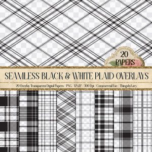 20 Seamless Black and White Plaid Overlays PNG Images