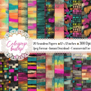 20 Seamless Colorful Multicolor Modern Tie Dyed Burlap Digital Papers