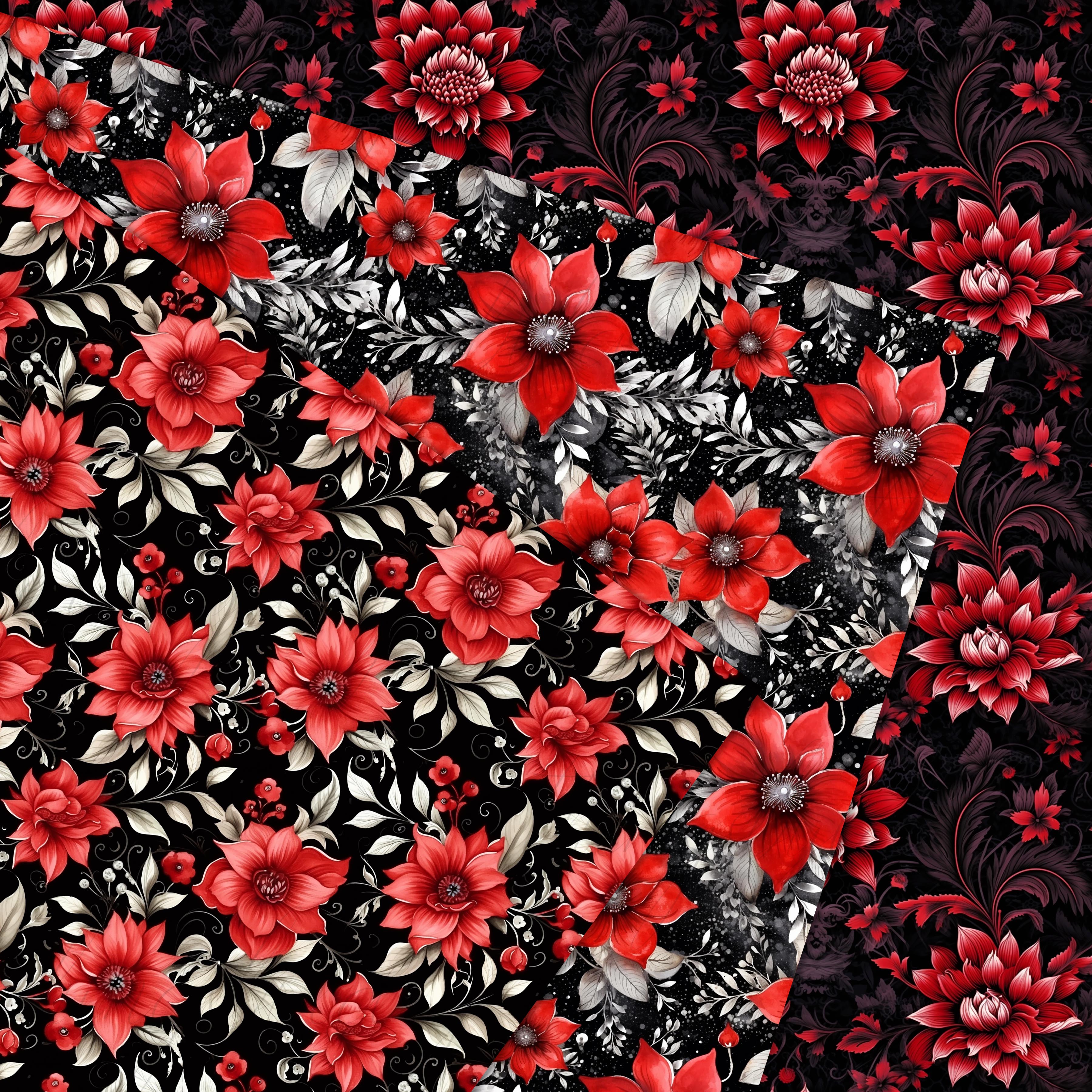 20 Seamless Gothic Floral with Black Halloween Digital Papers