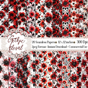 20 Seamless Gothic Floral with White Halloween Digital Papers