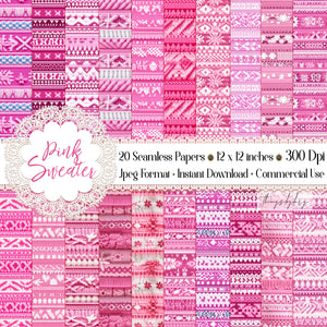 20 Seamless Realistic Pink Ugly Sweater Scandinavian Winter Pattern Digital Papers