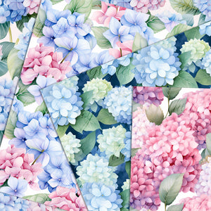 20 Seamless Watercolor Hydrangea Flowers Garden Digital Papers