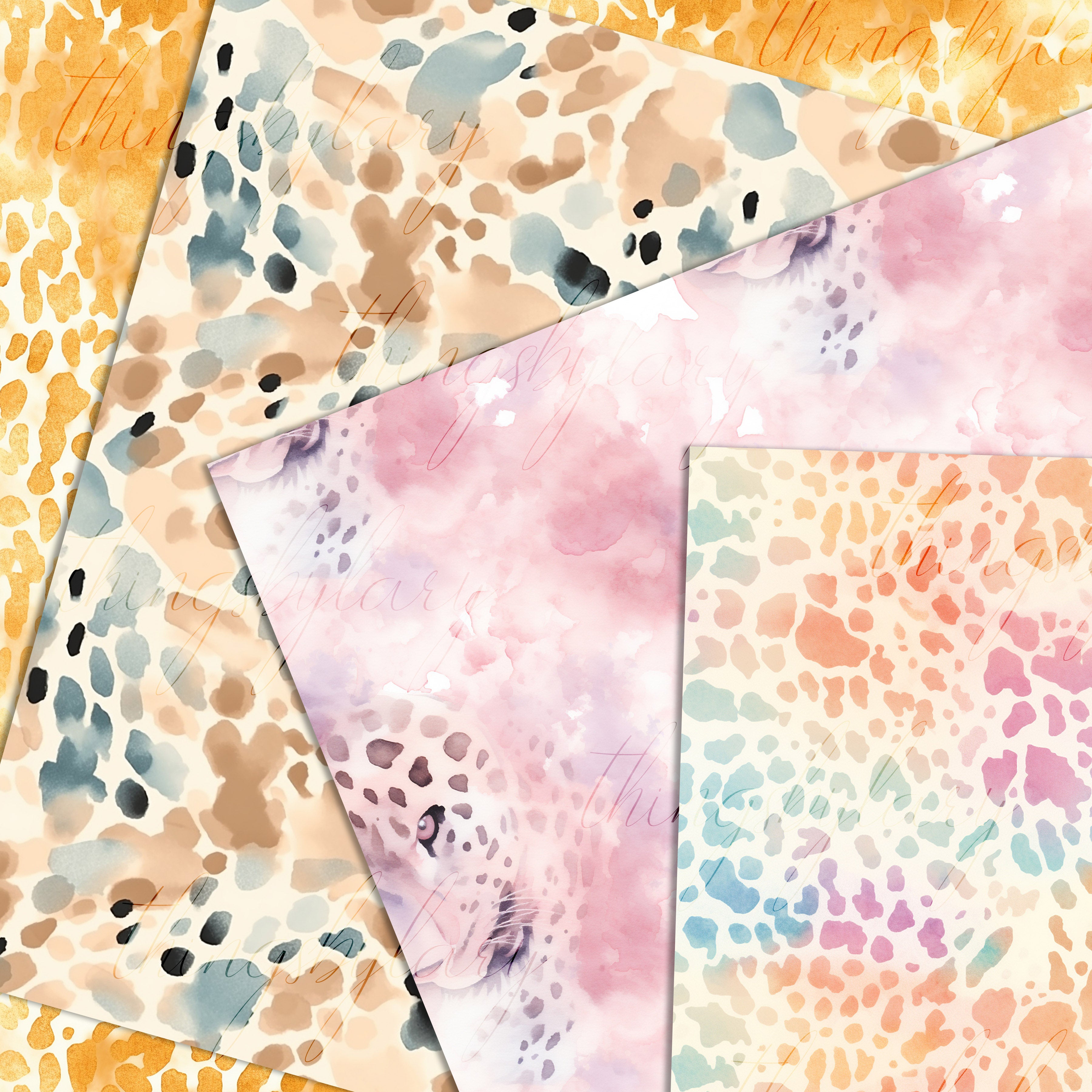 20 Seamless Watercolor Leopard Cheetah Animal Print Digital Papers