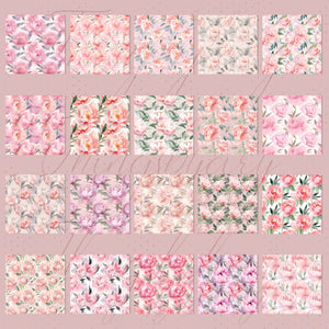 20 Seamless Watercolor Pink Peony Flowers Digital Papers