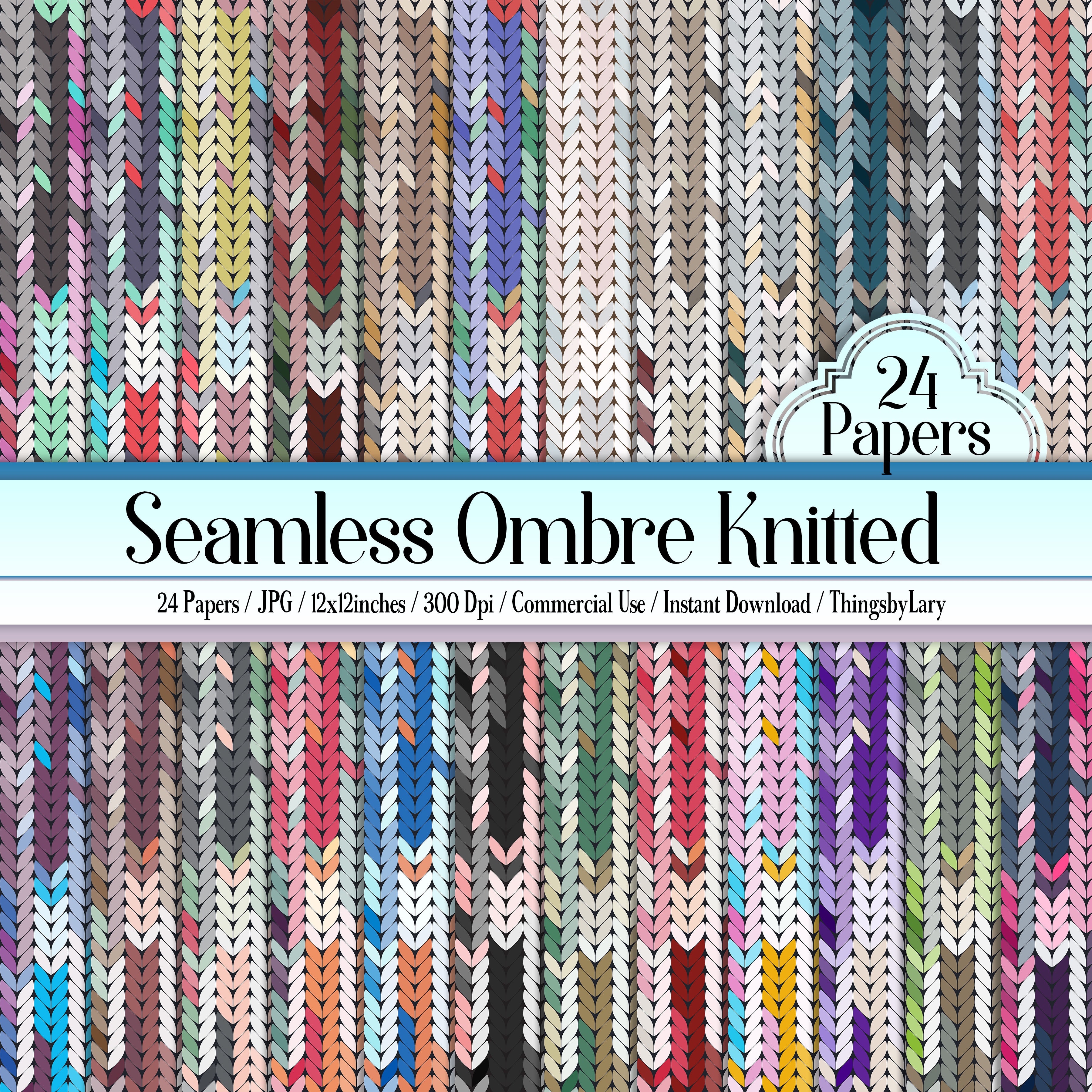 24 Seamless Ombre Gradient Knitting Pattern Digital Papers