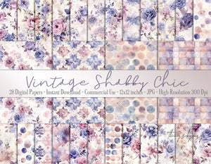 28 Seamless Vintage Romantic Purple Shabby Chic Roses Polka Dots Digital Papers