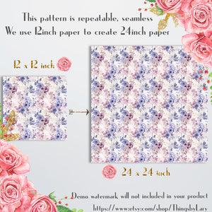 28 Seamless Vintage Romantic Purple Shabby Chic Roses Polka Dots Digital Papers