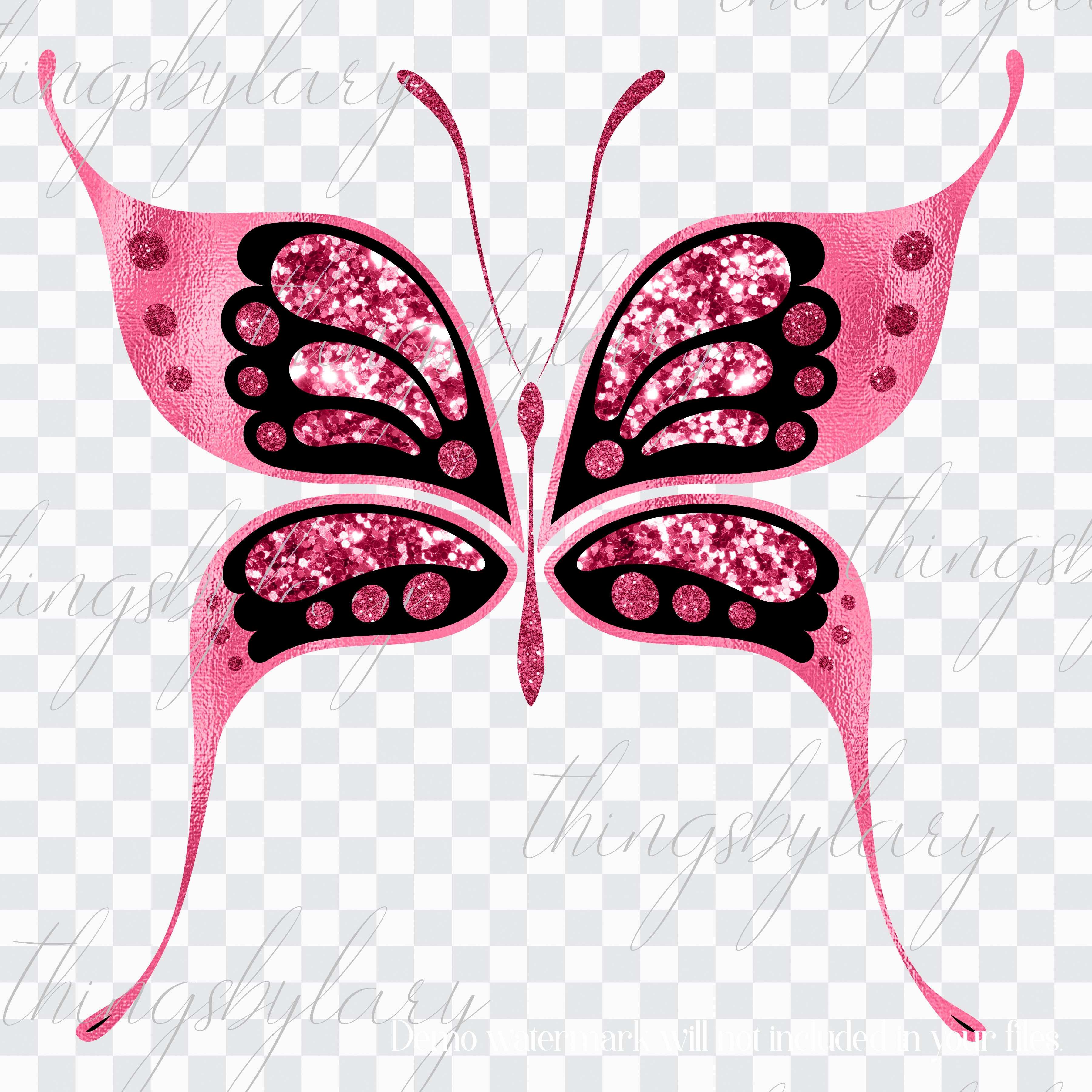 30 Pink Foil and Glitter Flying Butterfly PNG Isolated Images