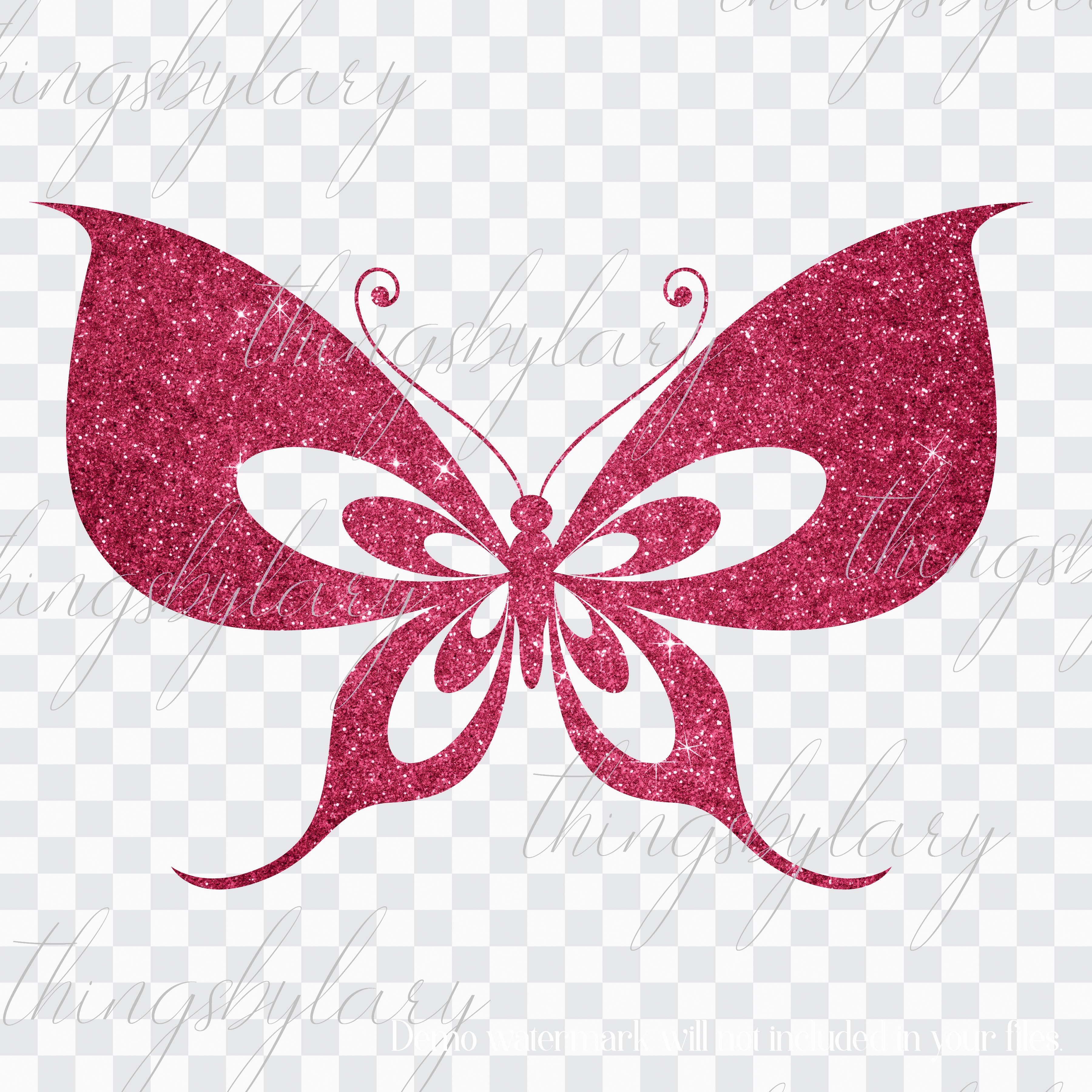 30 Pink Foil and Glitter Flying Butterfly PNG Isolated Images