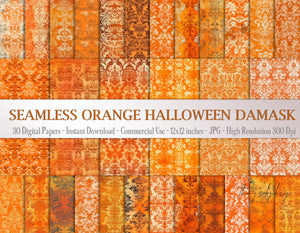 30 Seamless Vintage Orange Halloween Faded Embossed Damask Digtal Papers