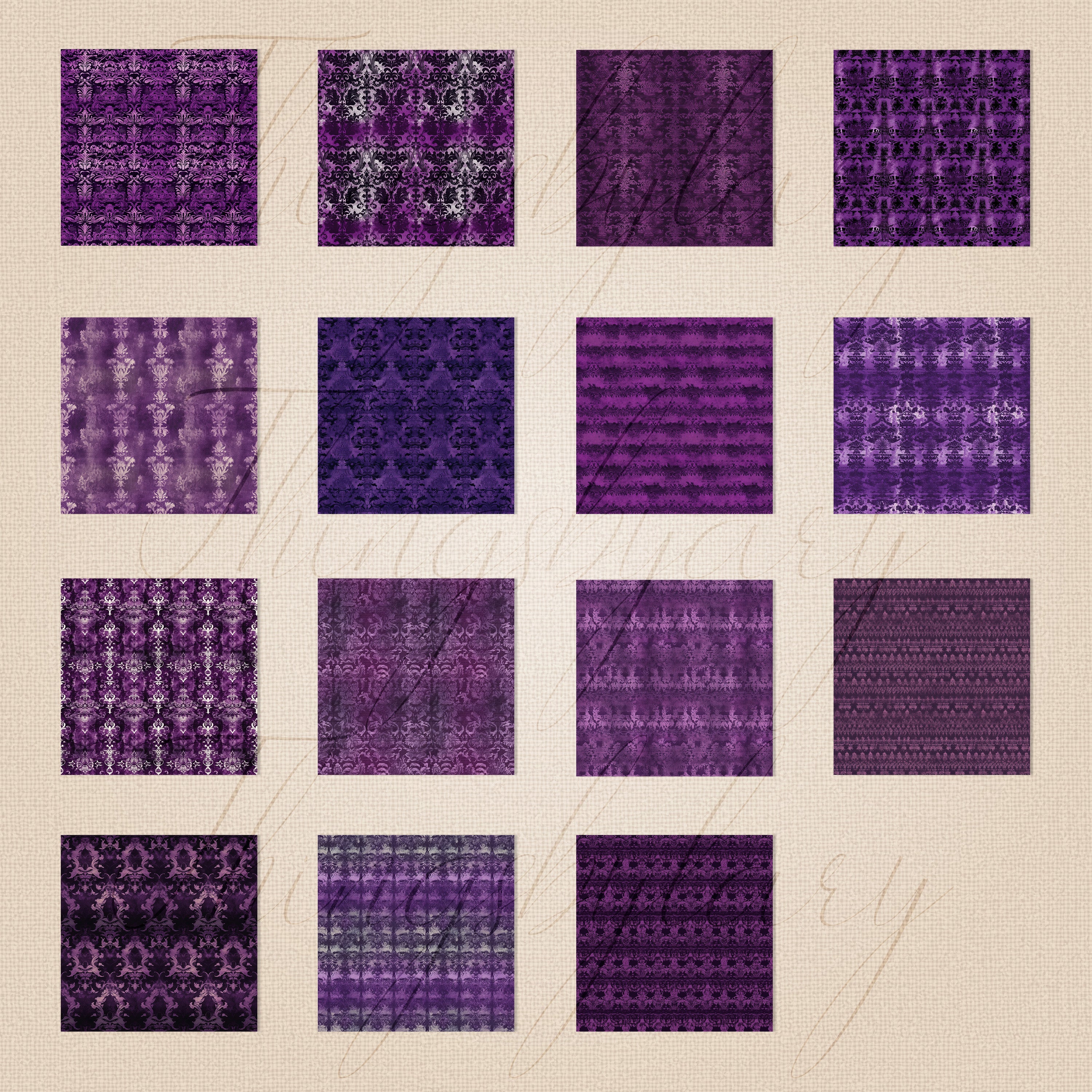 30 Seamless Vintage Purple Halloween Faded Embossed Damask Digtal Papers