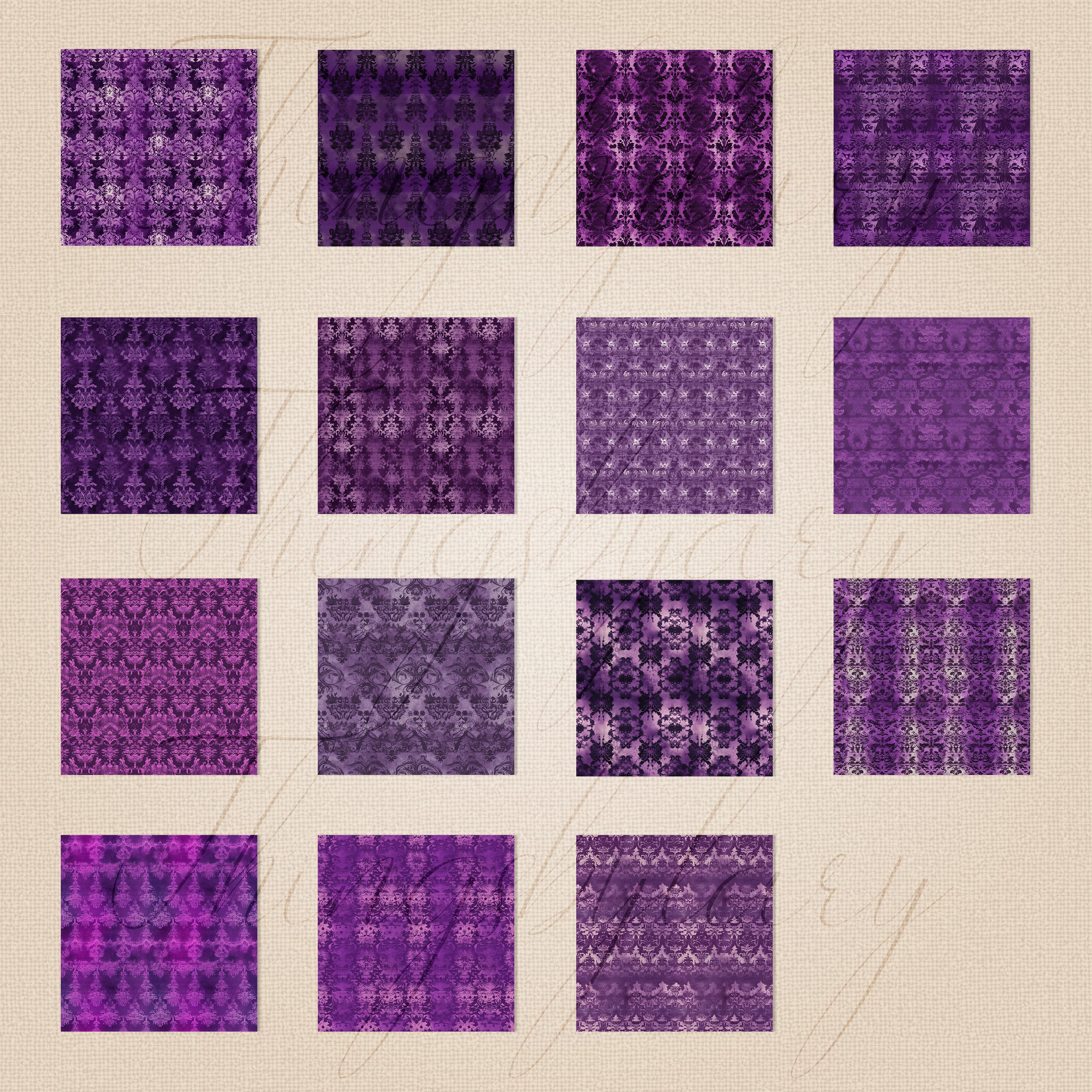 30 Seamless Vintage Purple Halloween Faded Embossed Damask Digtal Papers