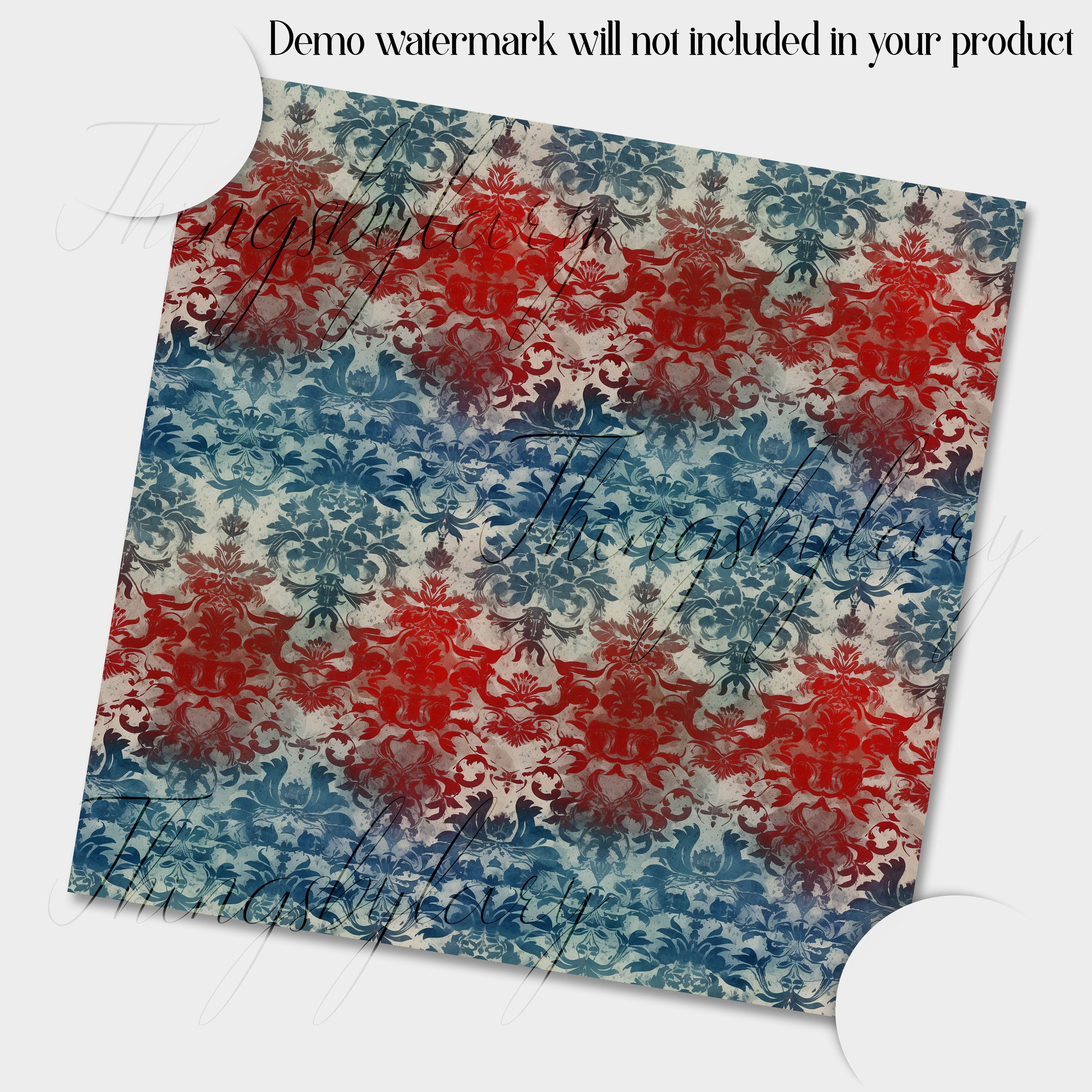30 Seamless Vintage Red and Blue 4th July Damask Papers