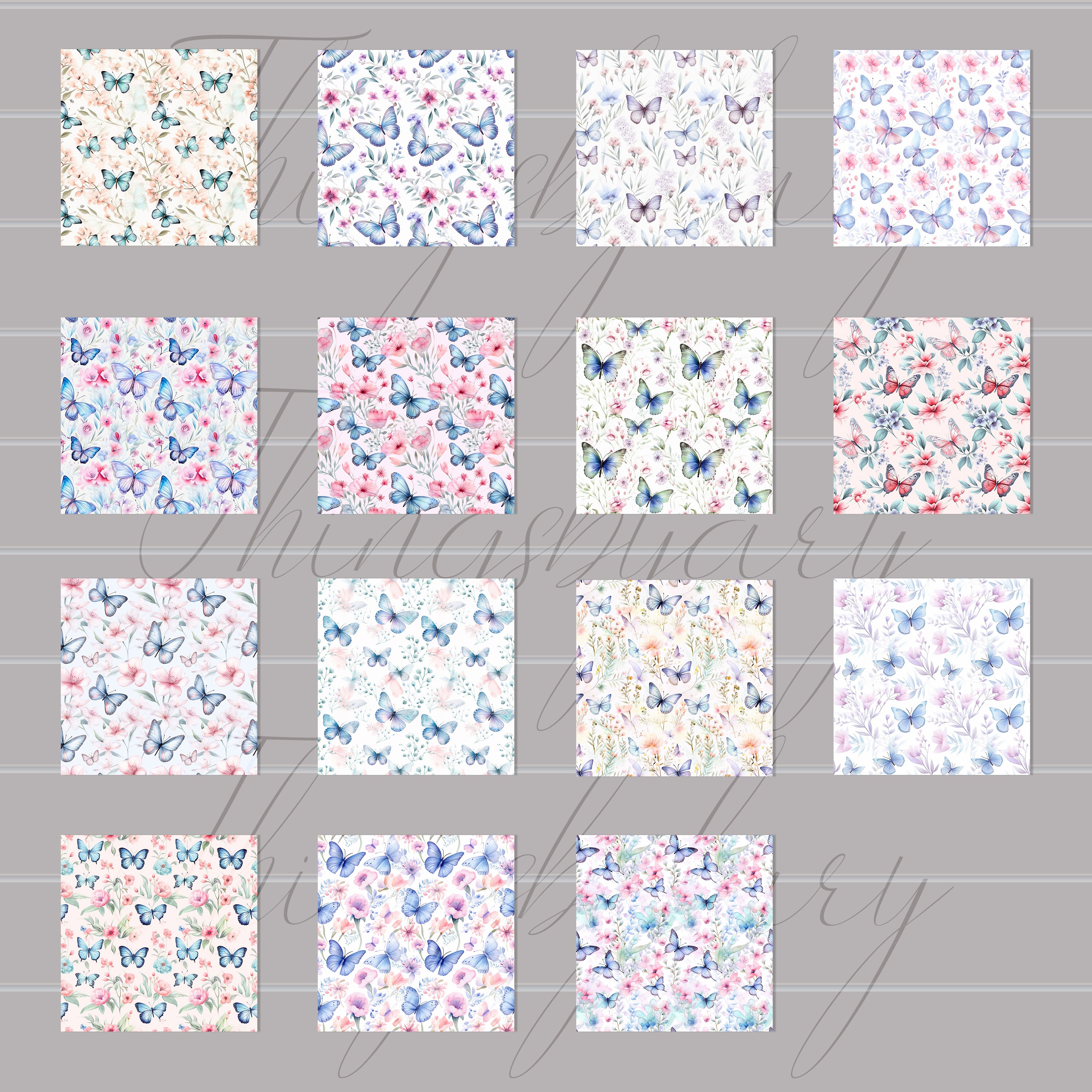 30 Seamless Watercolor Butterflies and Flowers Vol 2 Digital Papers
