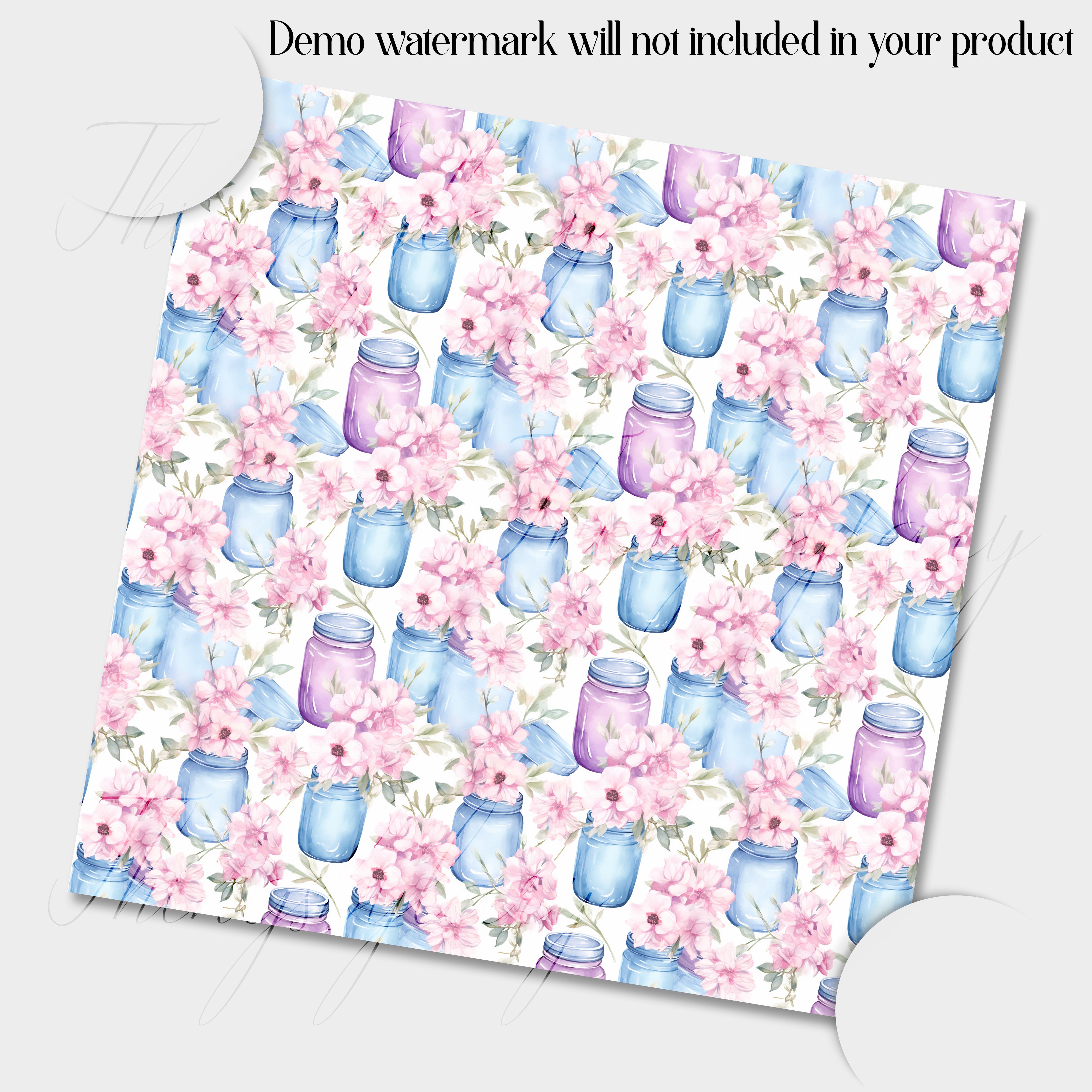 30 Seamless Watercolor Flower Mason Jars Wildflower Bouquets Digital Papers