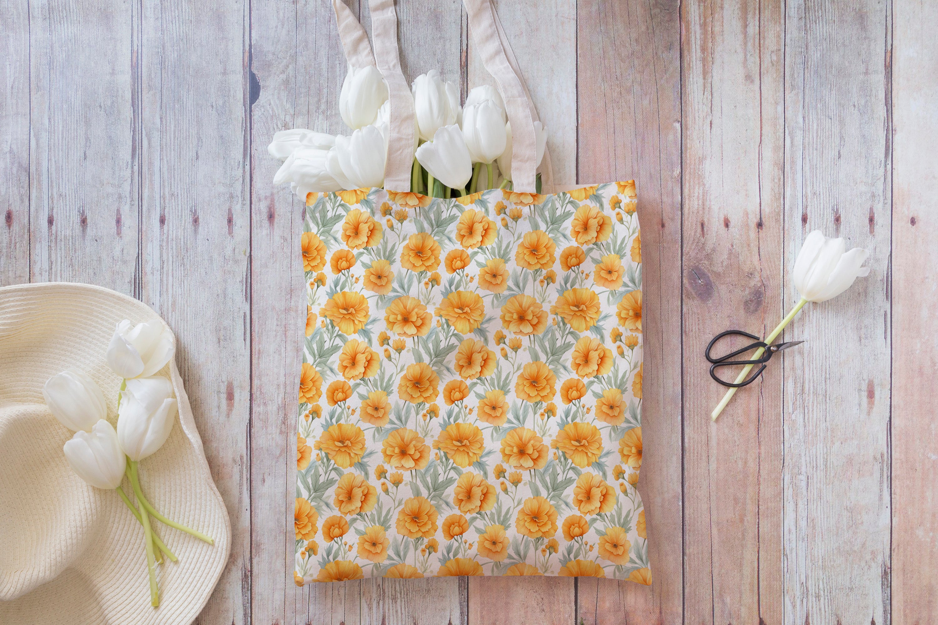 30 Seamless Watercolor Marigold Flowers Digital Papers