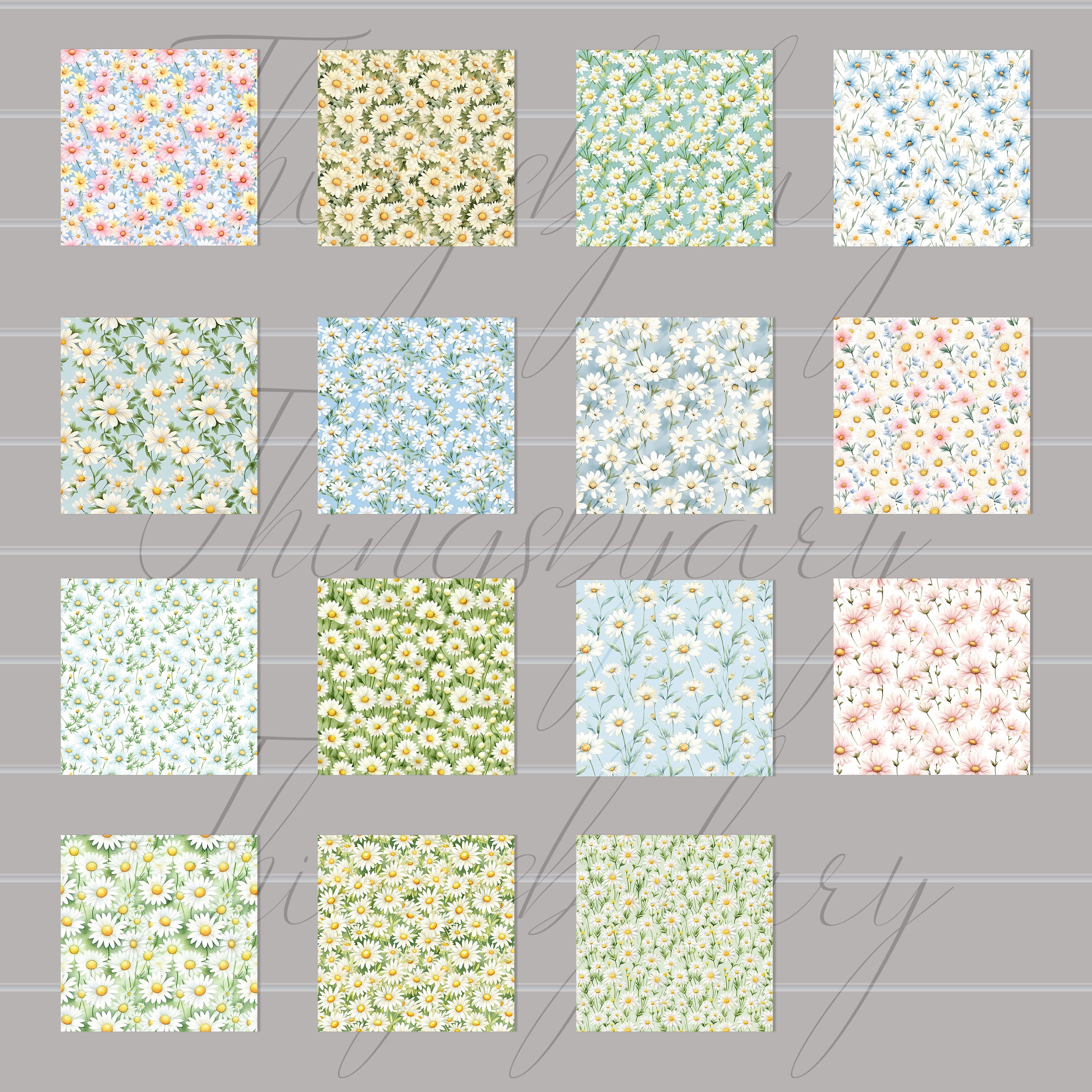 30 Seamless Watercolor Mini Meadow Daisy Flowers Digital Papers