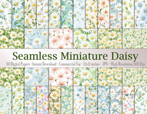 30 Seamless Watercolor Mini Meadow Daisy Flowers Digital Papers