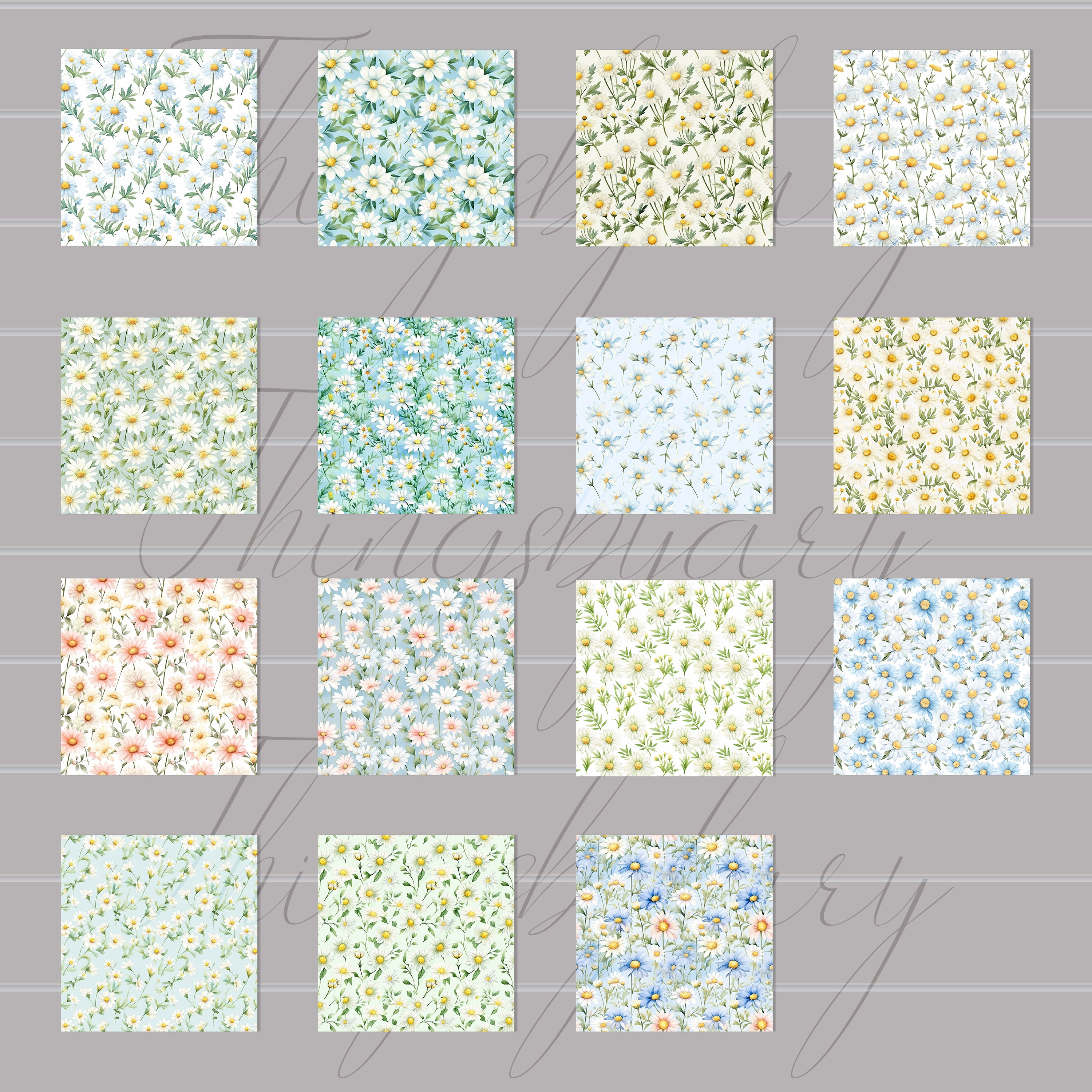 30 Seamless Watercolor Mini Meadow Daisy Flowers Digital Papers