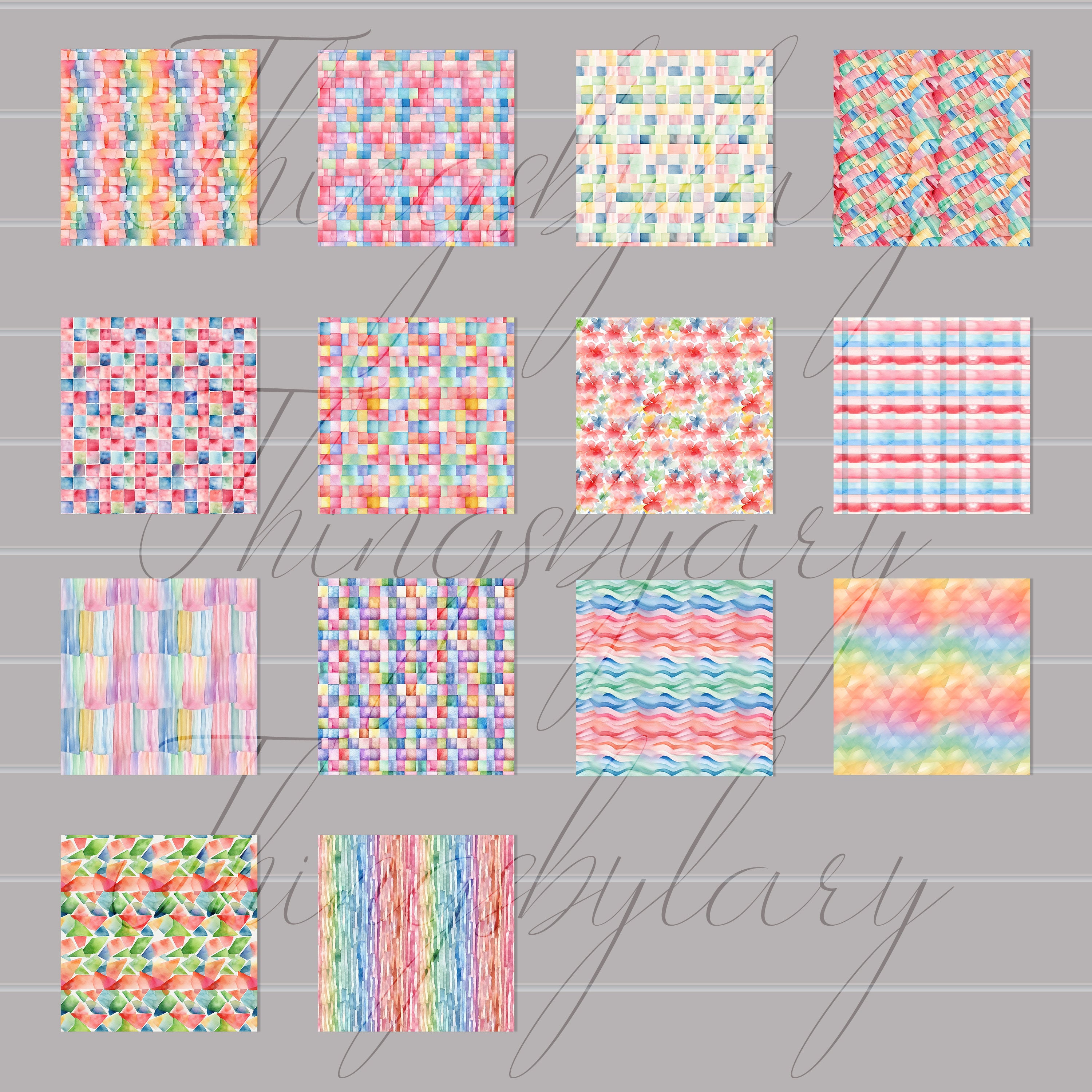 30 Seamless Watercolor Rainbow Hand Painted Geometric Papers