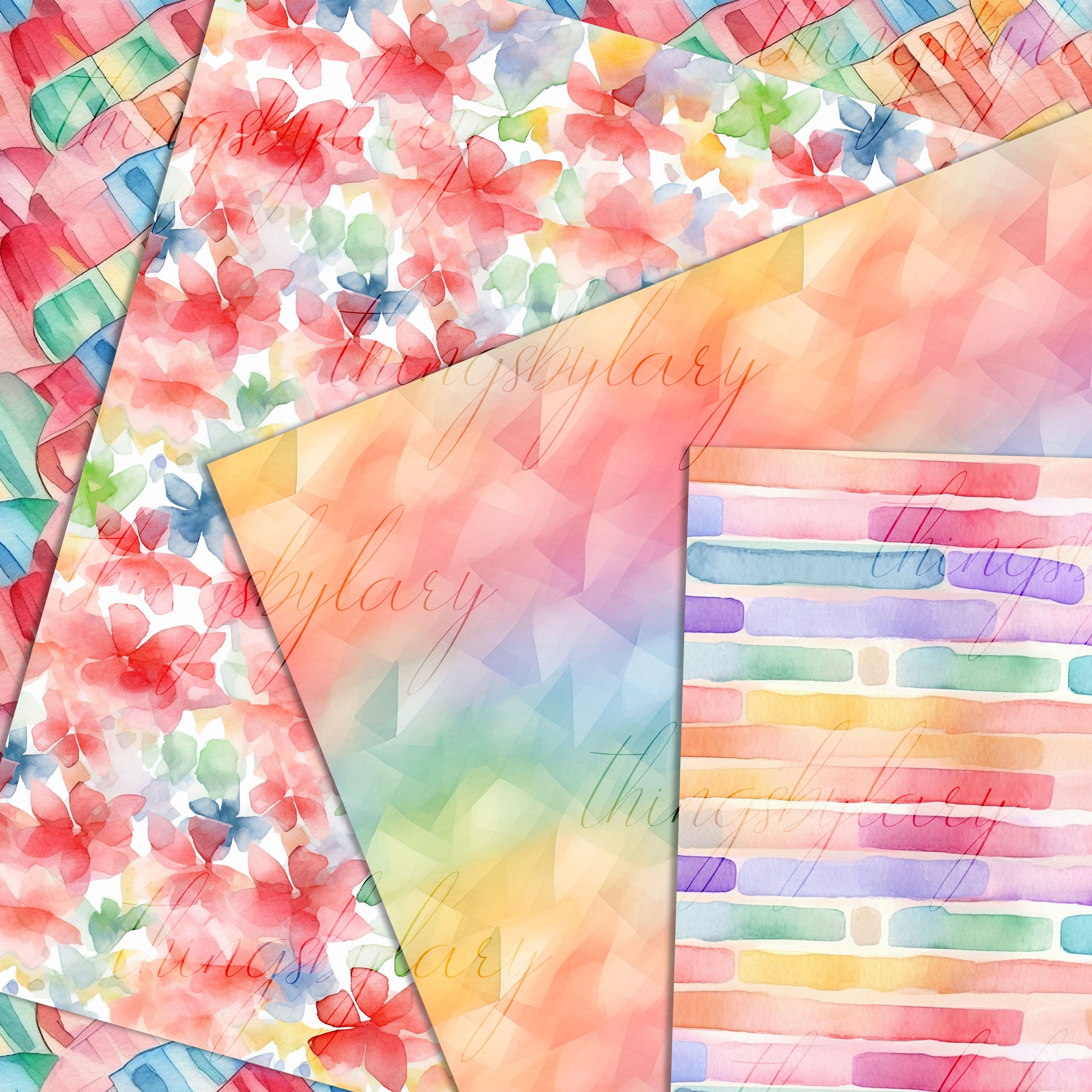 30 Seamless Watercolor Rainbow Hand Painted Geometric Papers