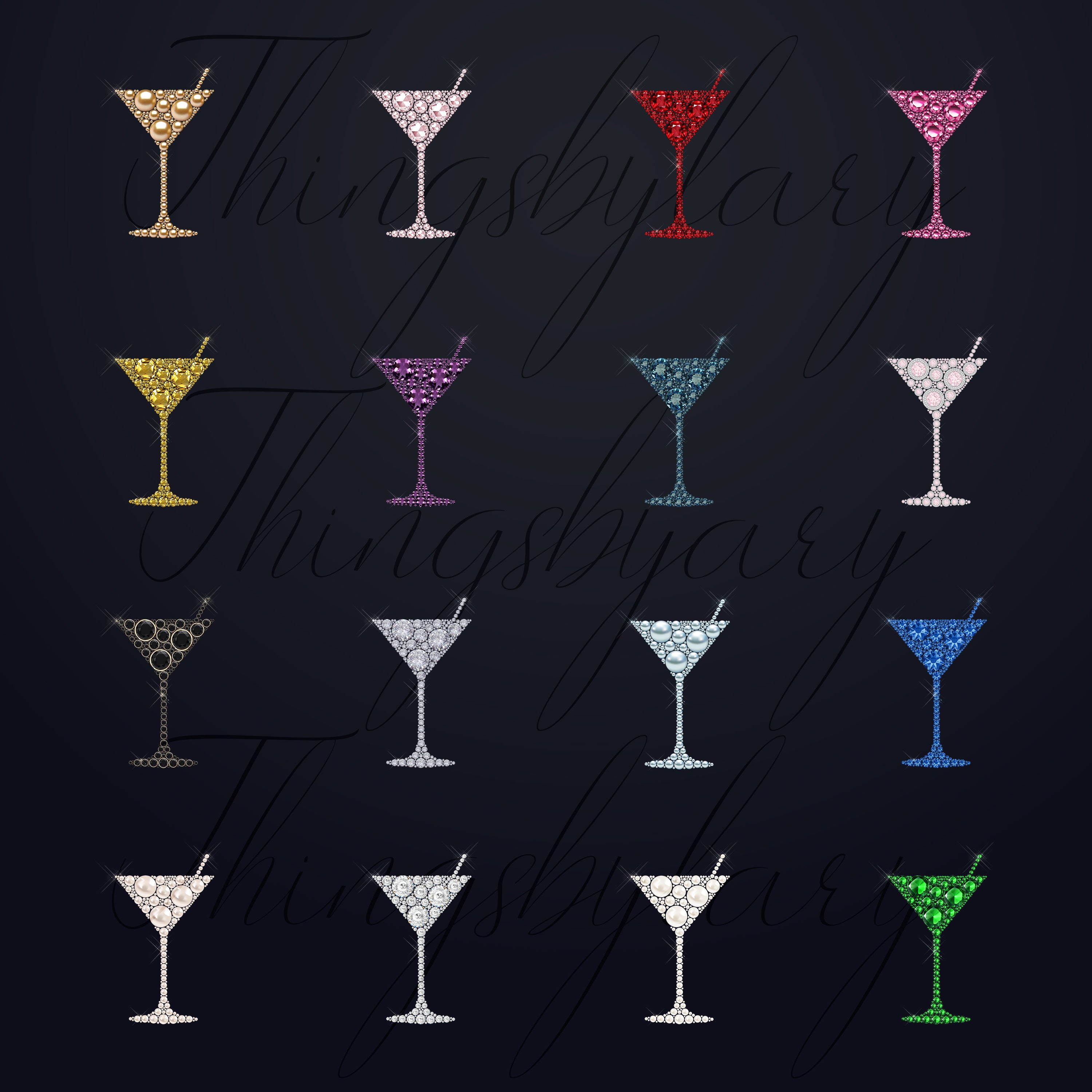 32 Diamond Pearl Gemstone Martini Cocktail Glass PNG Images