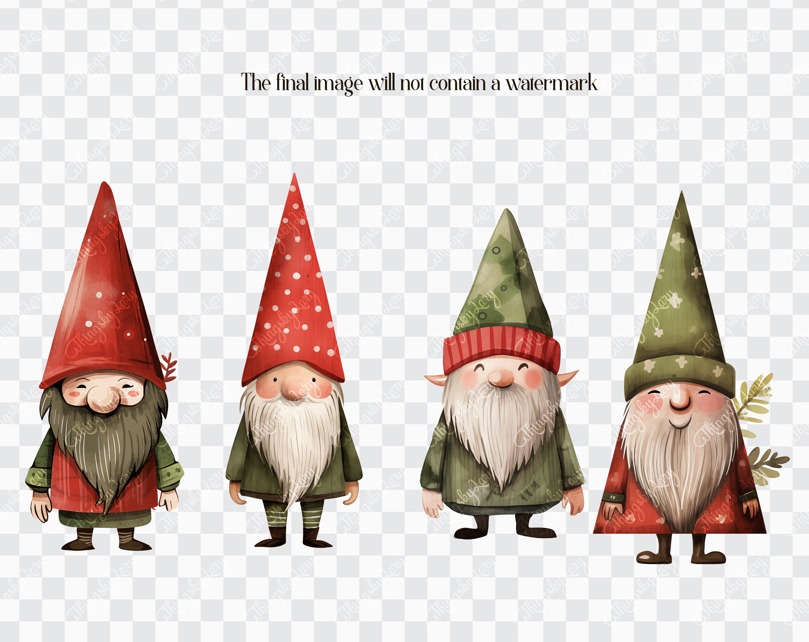 36 Christmas Gnomes Green Red Theme PNG Clip Arts