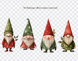 36 Christmas Gnomes Green Red Theme PNG Clip Arts