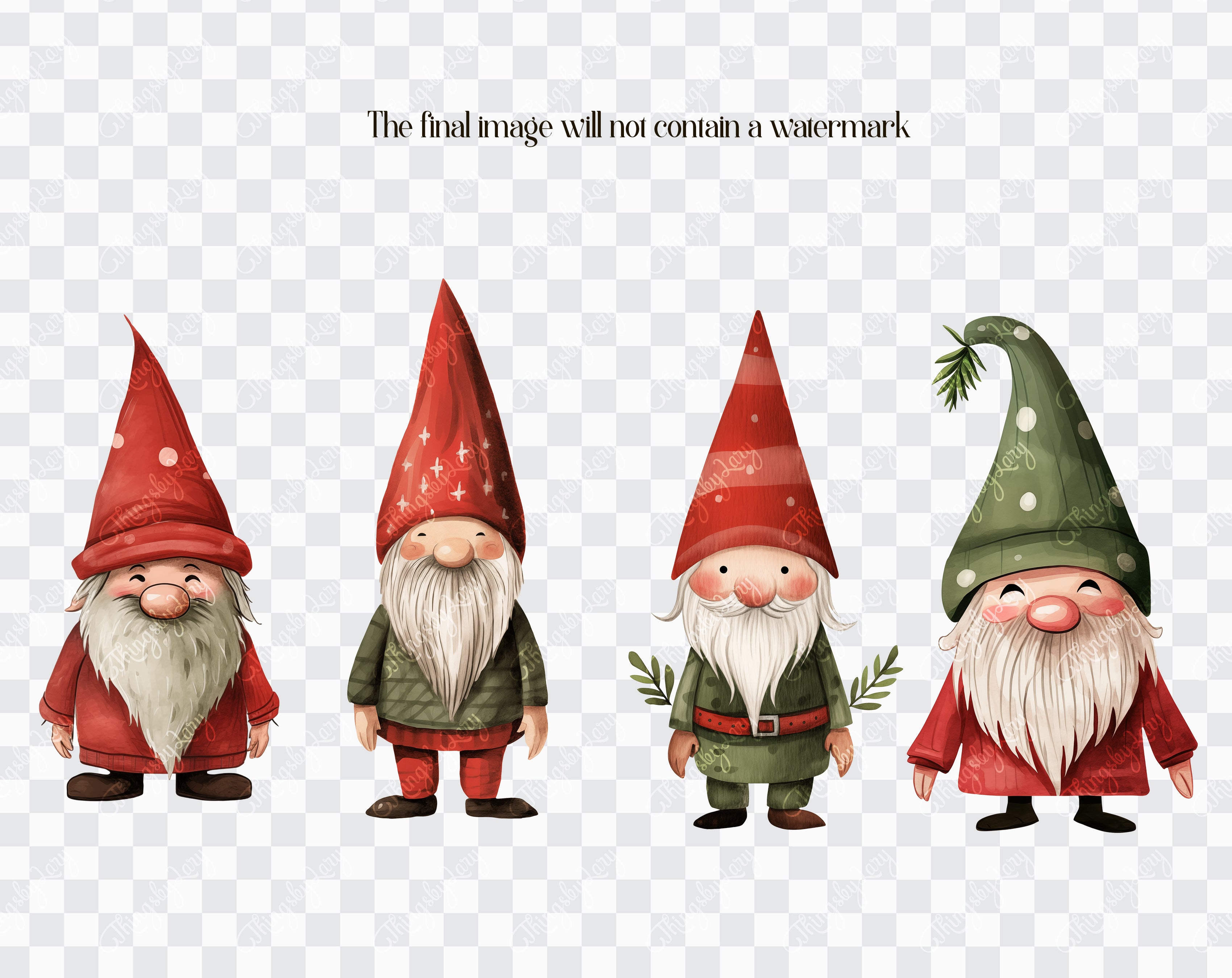 36 Christmas Gnomes Green Red Theme PNG Clip Arts