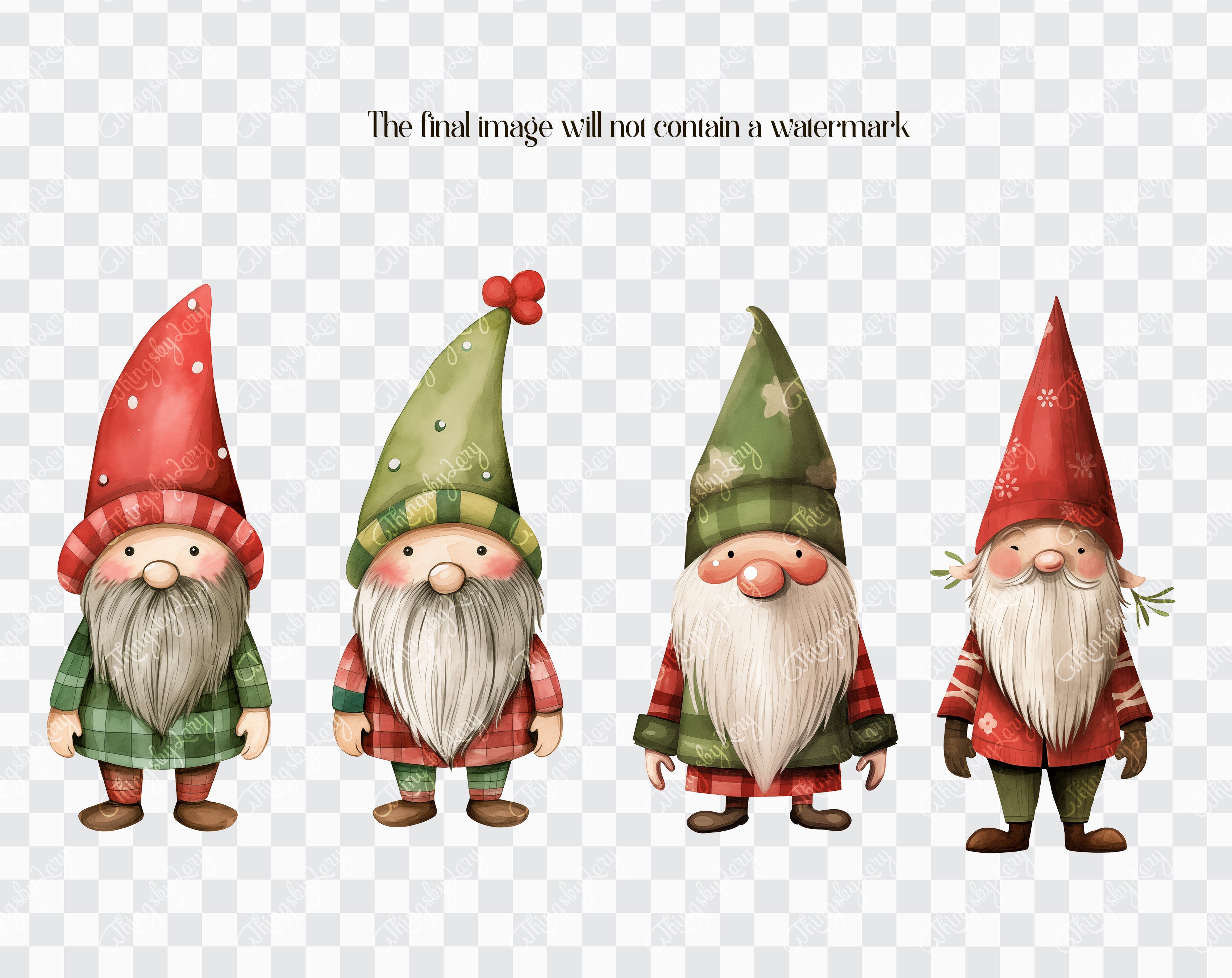 36 Christmas Gnomes Green Red Theme PNG Clip Arts