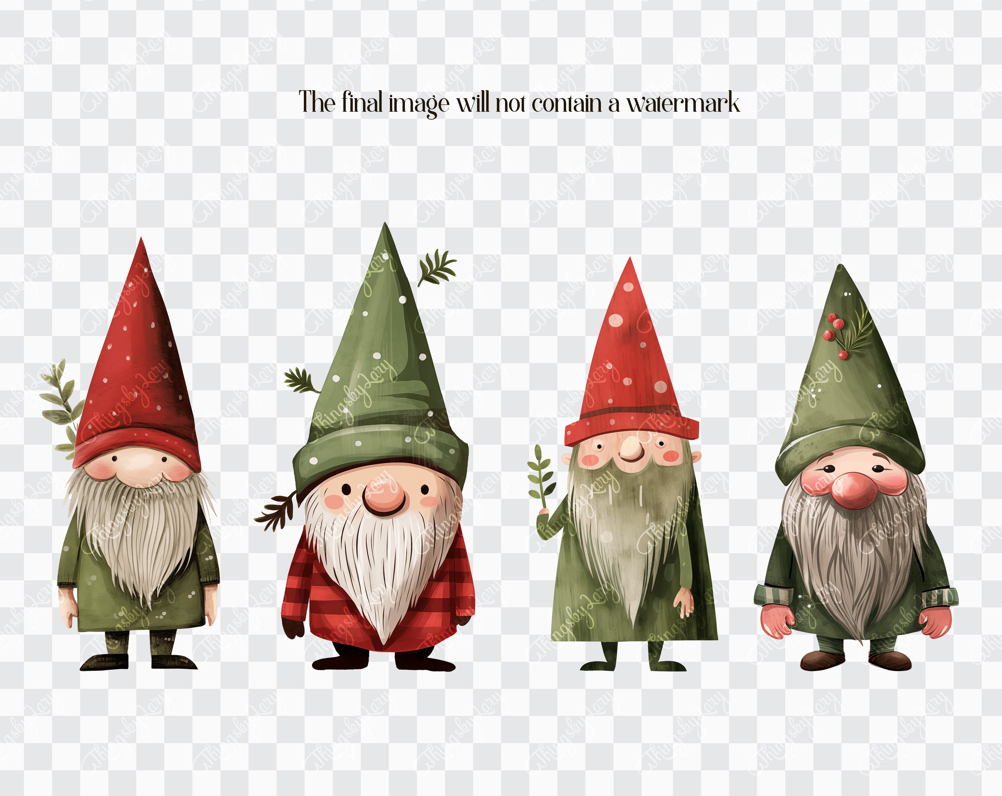 36 Christmas Gnomes Green Red Theme PNG Clip Arts