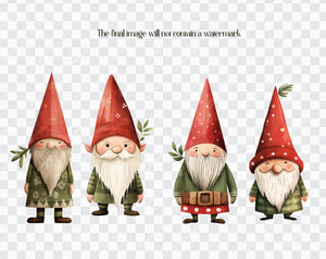 36 Christmas Gnomes Green Red Theme PNG Clip Arts