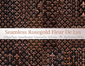 42 Seamless Black and Rosegold French Fleur De Lys Papers