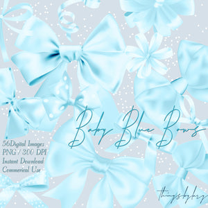 56 Baby Blue Satin Bows and Ribbons Card Making Clip Arts PNG