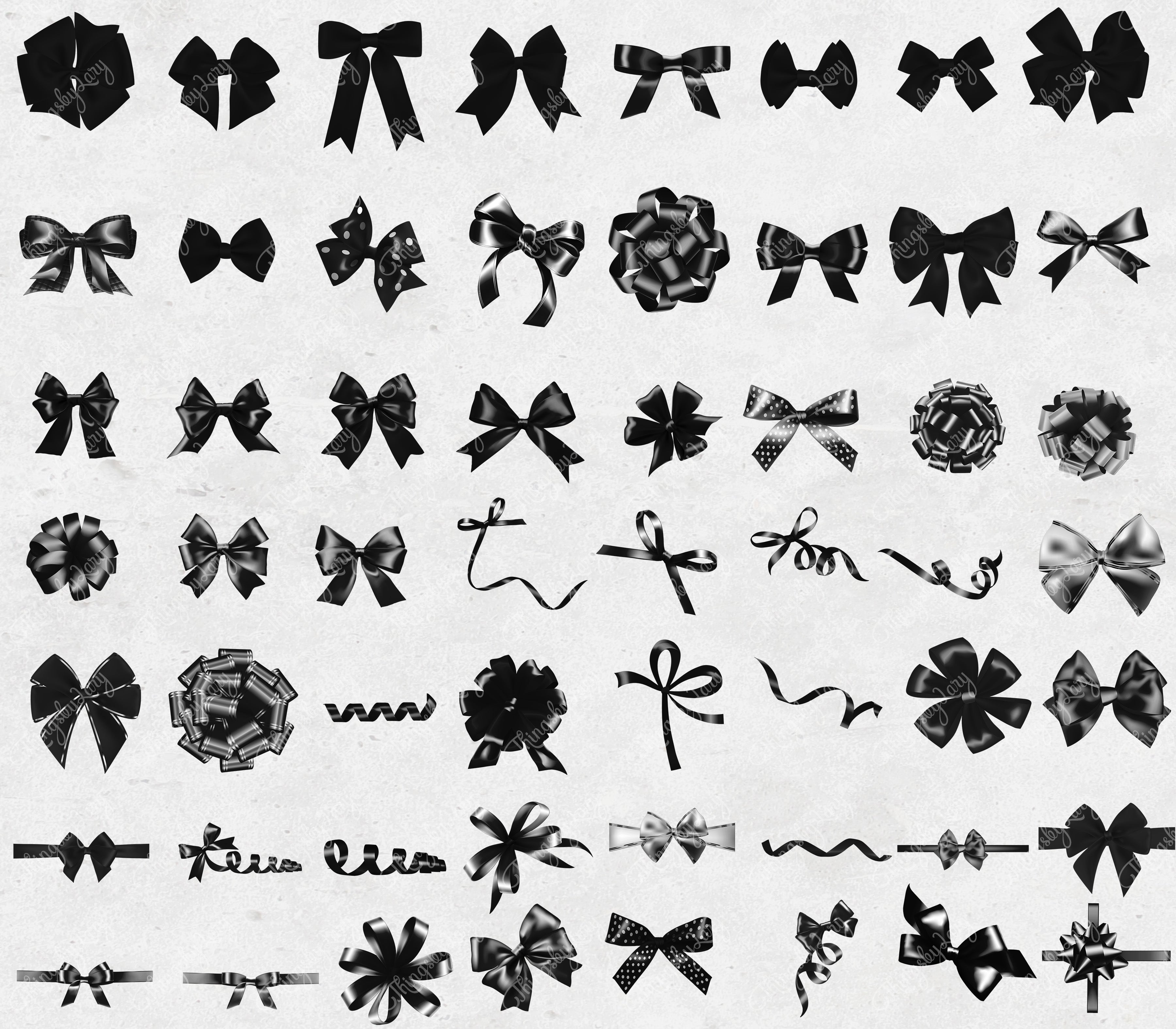 56 Black Satin Bows and Ribbons Digital Images